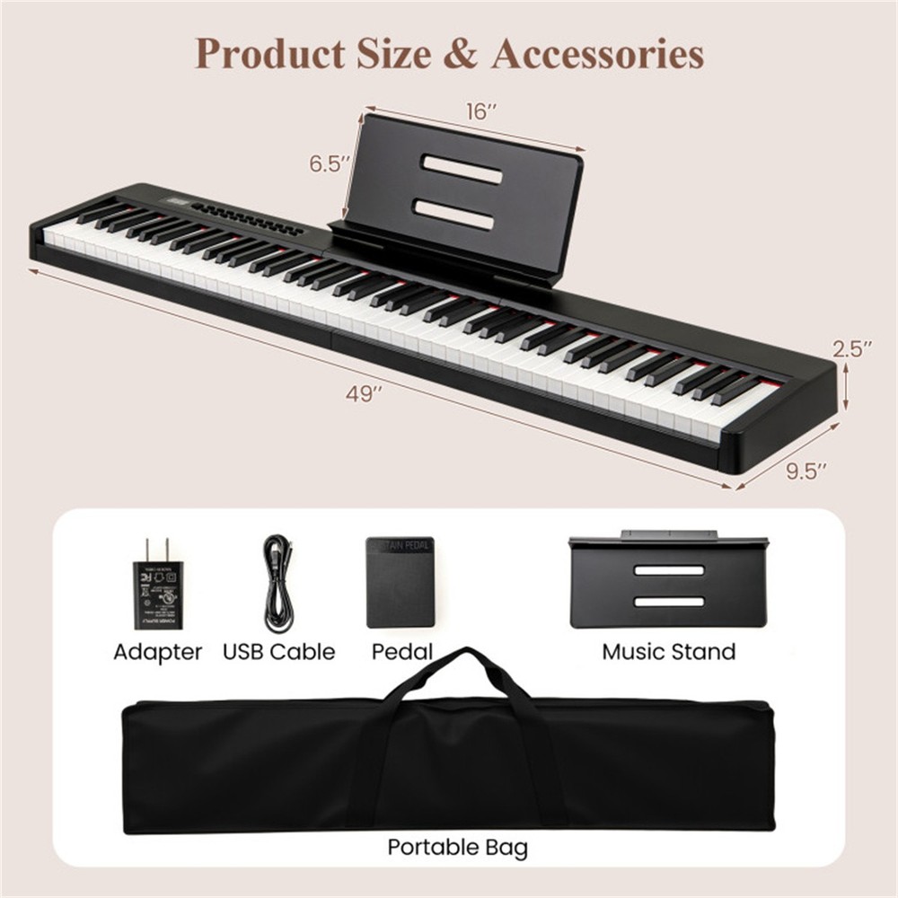 88 Key Velocity Sensitive Digital Piano Split Function for Duet Playing Black