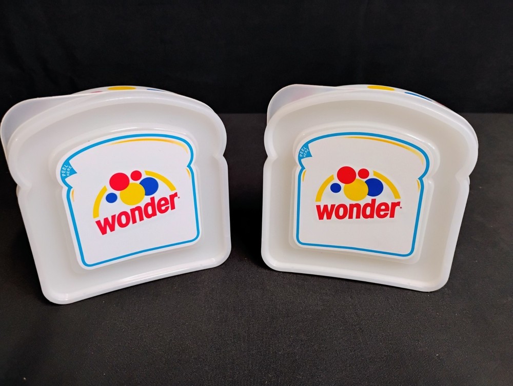 Two Wonder Bread Sandwich Keepers with Lids