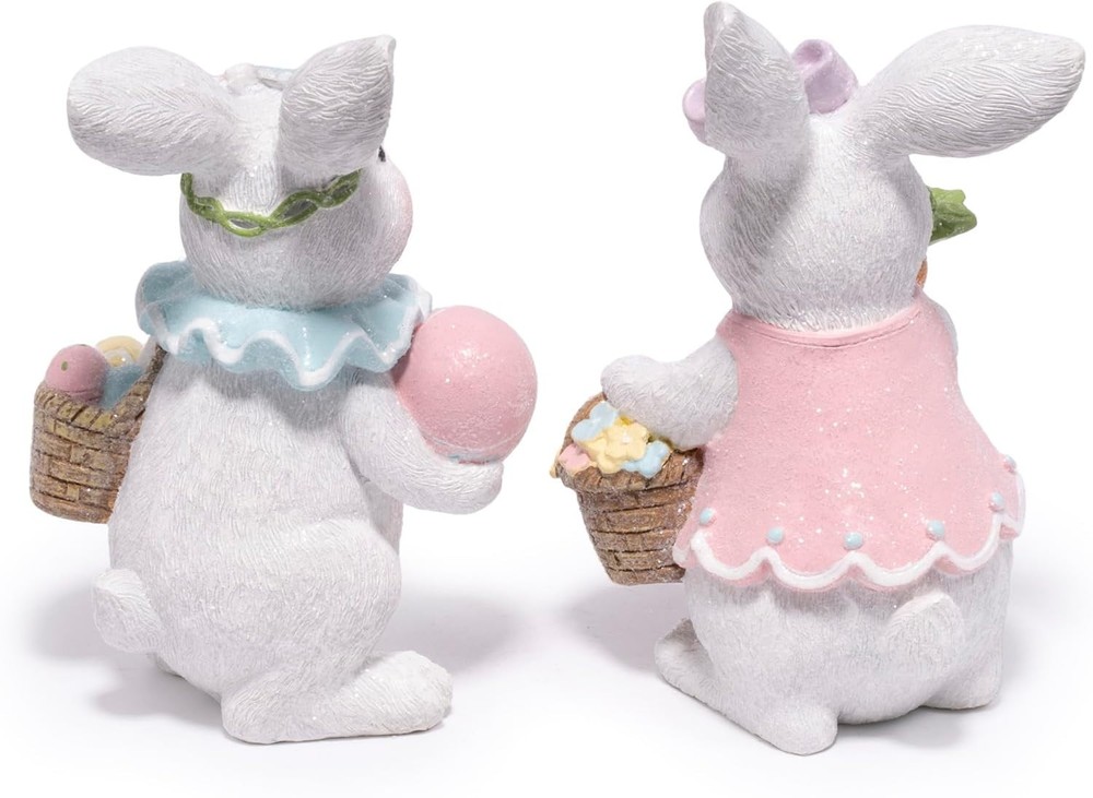 Charming Easter Bunny Figurines Set - Eco-Friendly Spring Decor for Home