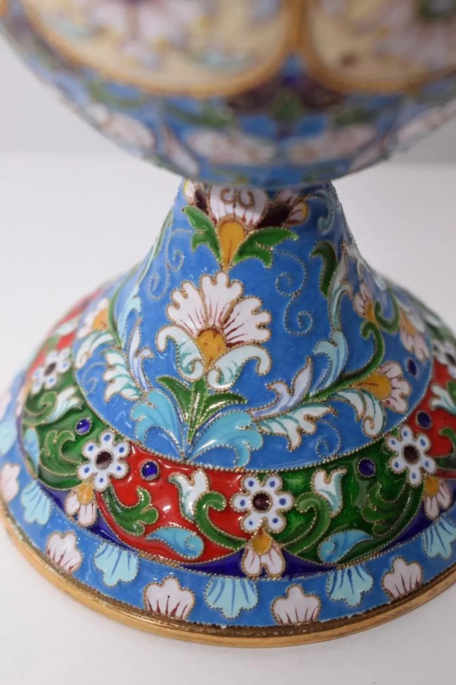 Very Large Silver Egg - Enamel and Gilded Egg - Antique Silver Art Work