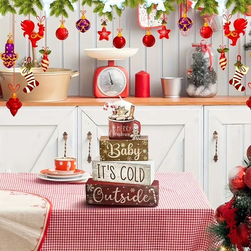 It's Cold Outside 4 Piece Christmas Block Tabletop Decor 8"