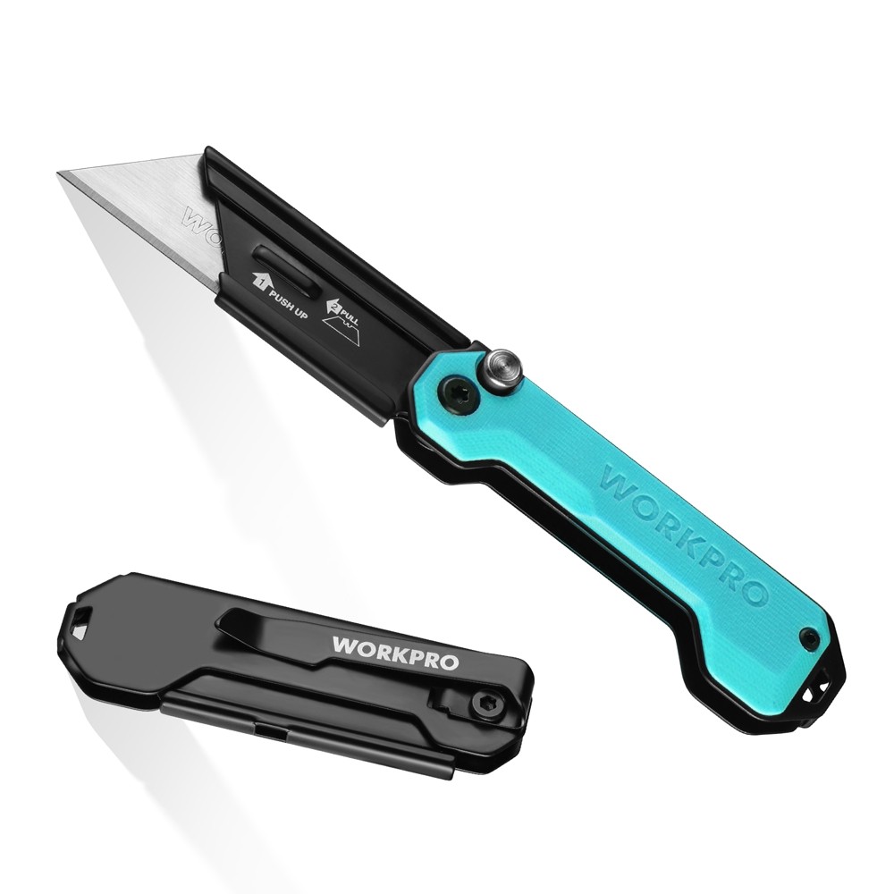 WORKPRO Folding Utility Knife Box Cutter Quick Open Axis Lock Quick Change Blade