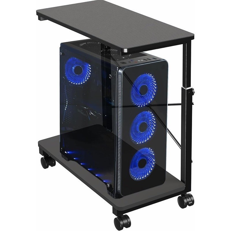 Height Adjustable Mobile PC Holder 2-Tier CPU Cart W/ Lockable Casters Storage