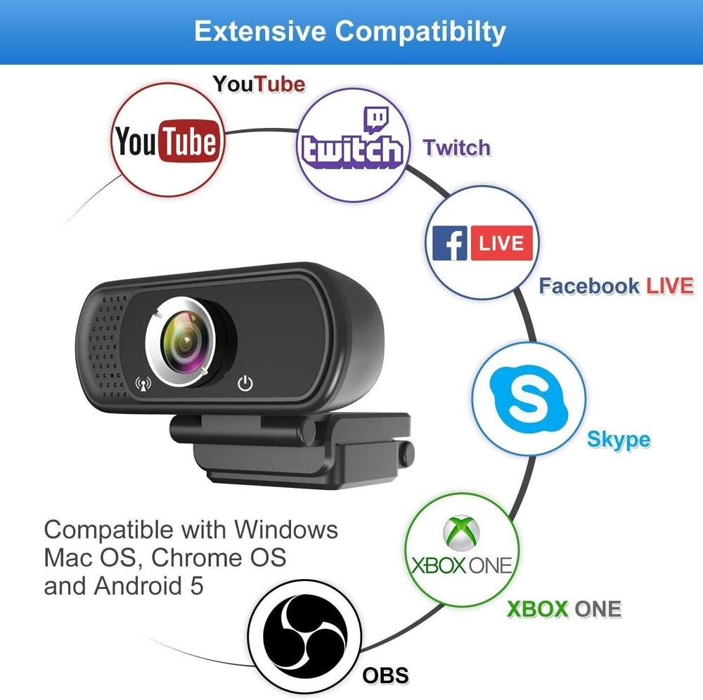 1080P HD Webcam with Built-in Noise Reduction Microphone, Widescreen USB Camera