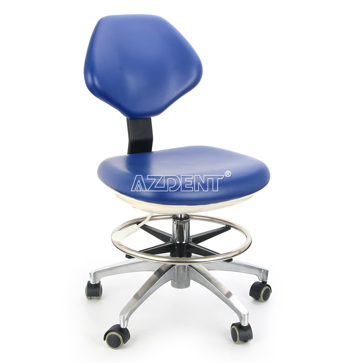 Dental PU Leather Adjustable Stool Doctor Chair Hydraulic Rolling Stool Blue UPS