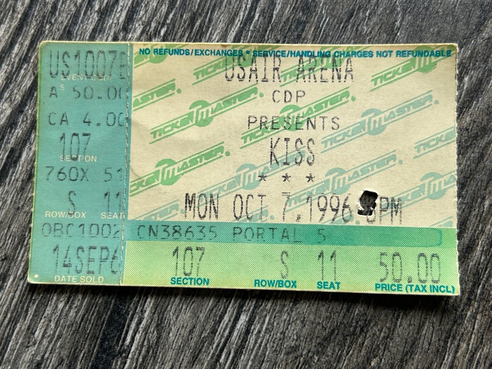 KISS Ticket Stub Alive Reunion Concert Tour Oct 7 1996 Baltimore MD Vintage Kiss