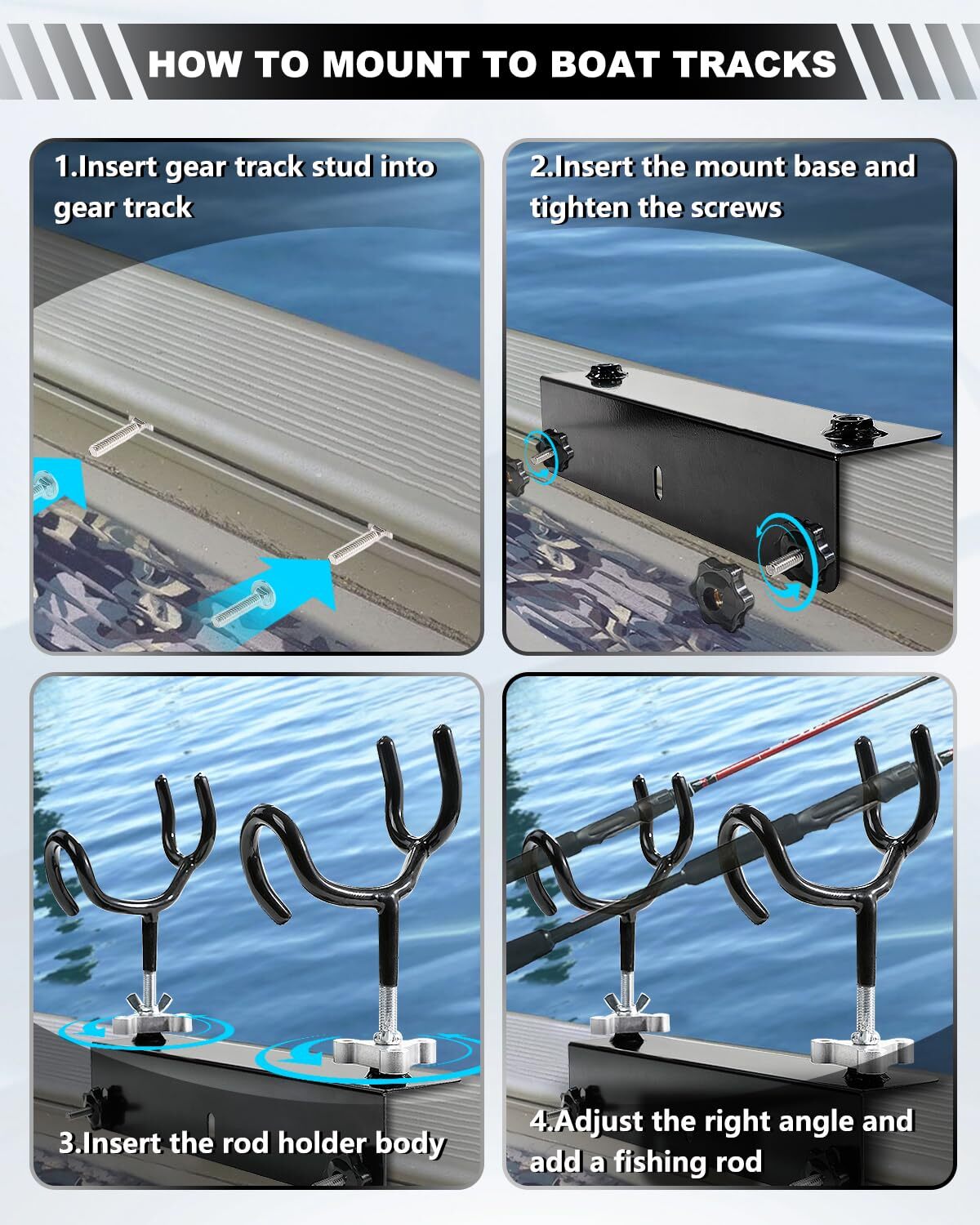 Boat Track System Rod Holder with Power Lock and Track Adapter