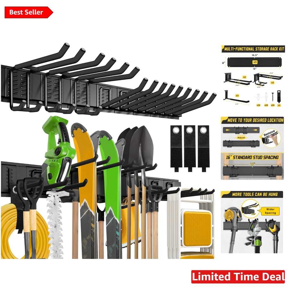 Durable 48in Garden Tool Wall Organizer - 15-Pack, Easy Assembly and Sturdy