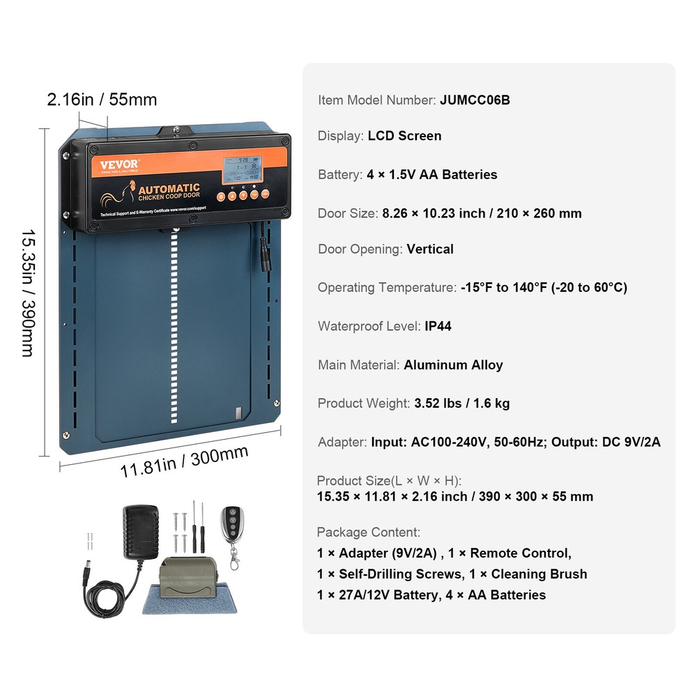 Automatic Chicken Coop Door Auto Chicken Door Opener Timer & Light Sensor