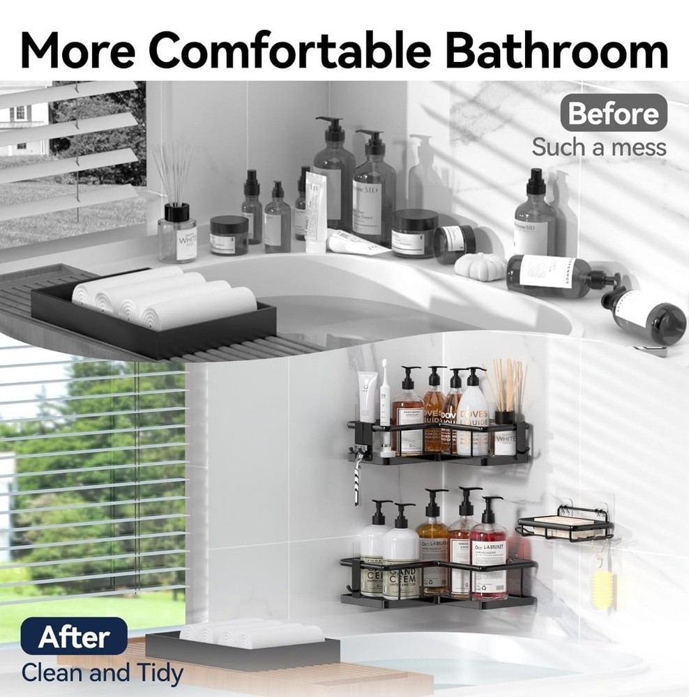 Corner Shower Caddy Organizer, 3-Pack Self-Adhesive Rustproof Bath Shelves