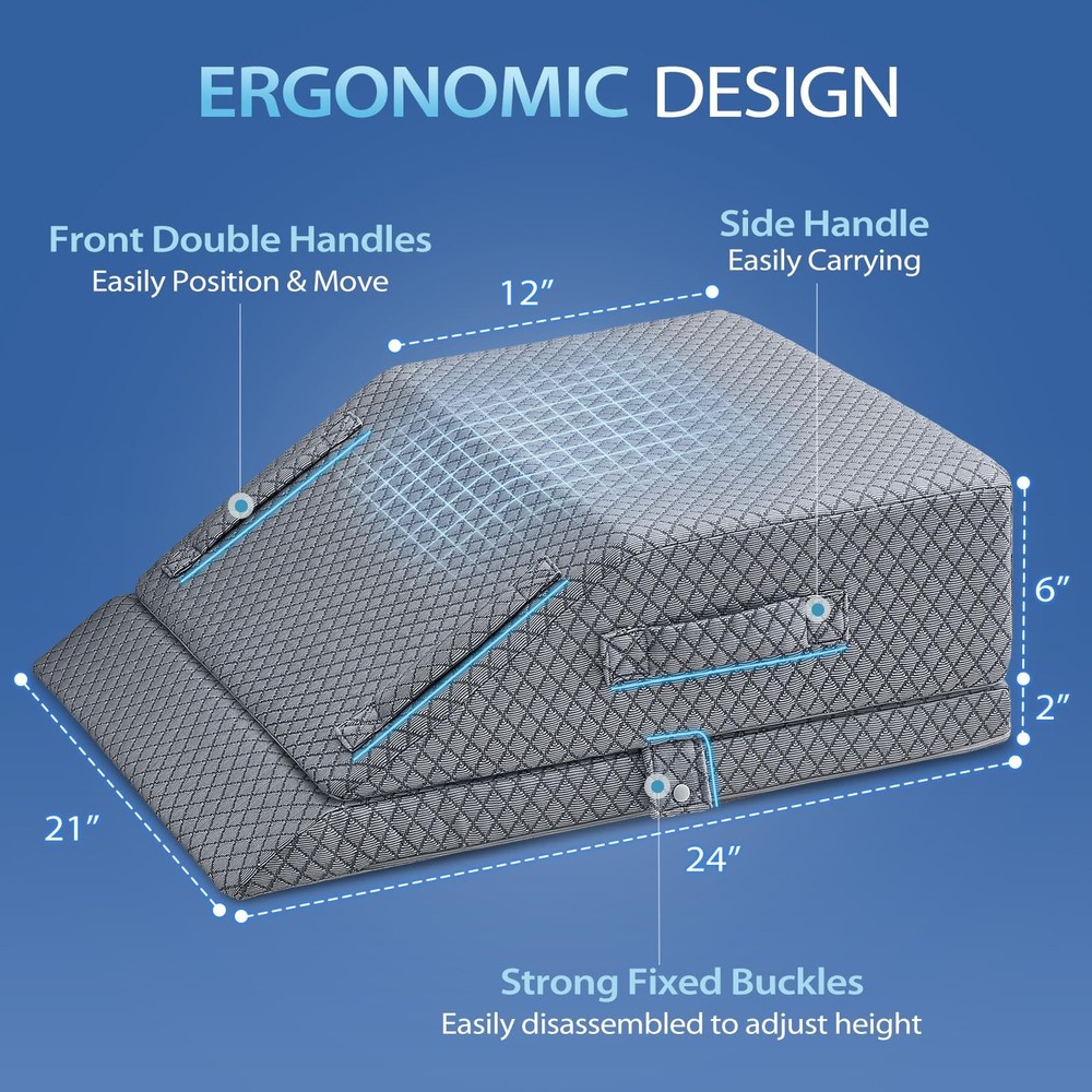 2 Height Adjustable Wedge Leg Pillow for Elevation, Memory Foam Leg Elevation...