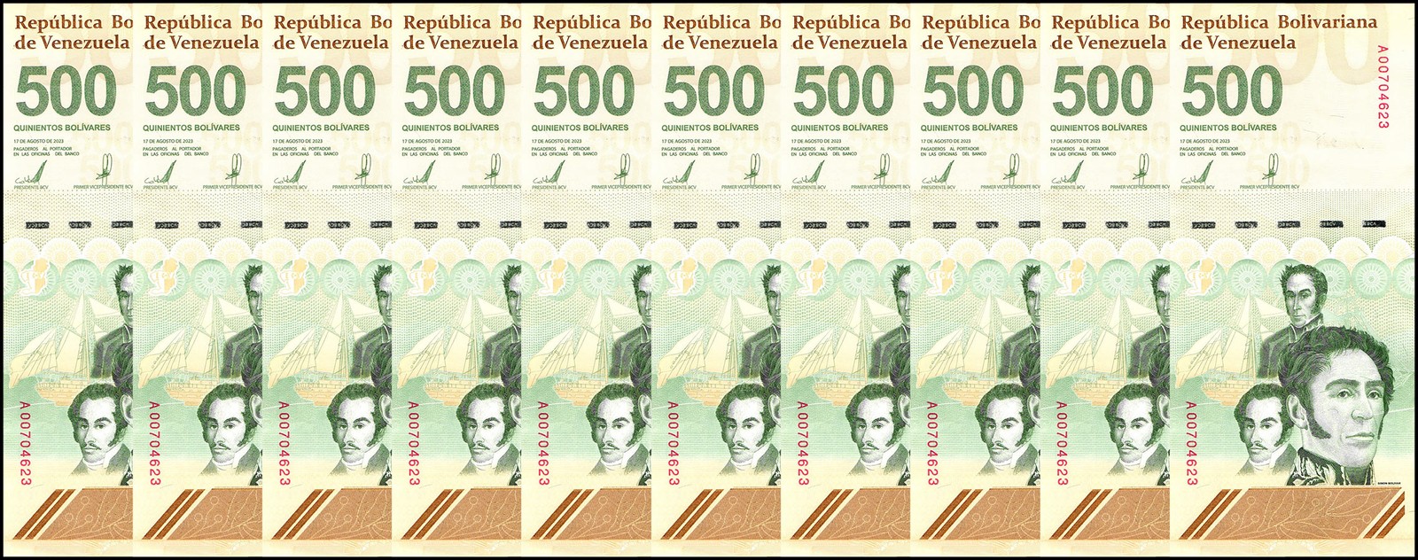 Venezuela 500 Bolivar Digitales, 2023, P-121, Used 500 Million Soberano X 10 PCS