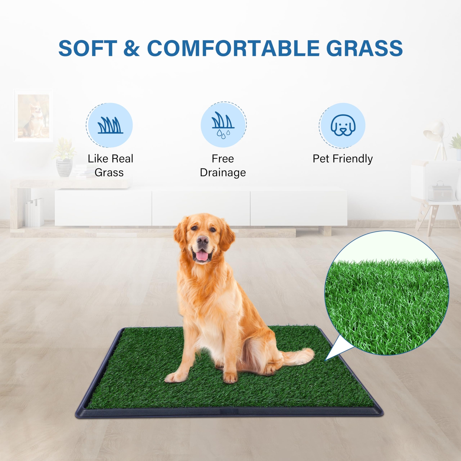 FluffyDream Artificial Grass for Dog Potty Strong Absorbency Grass Pad with Tray