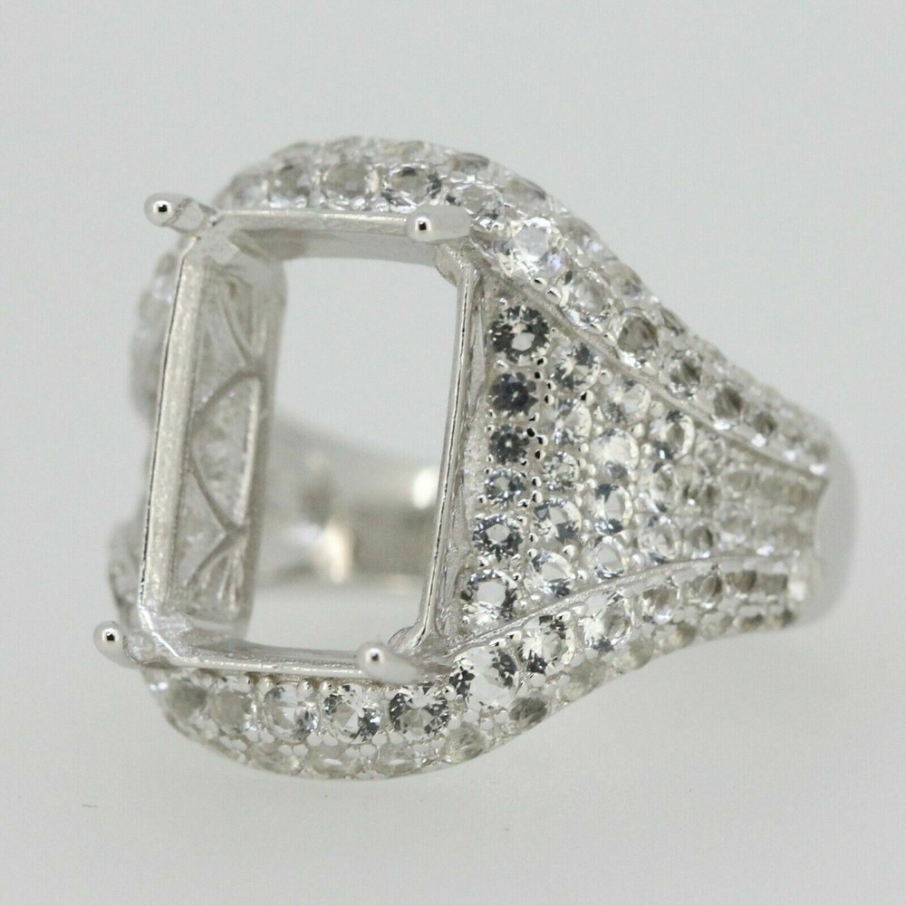 Sterling Silver Semi Mount Ring Setting Emerald OCT 14x10mm