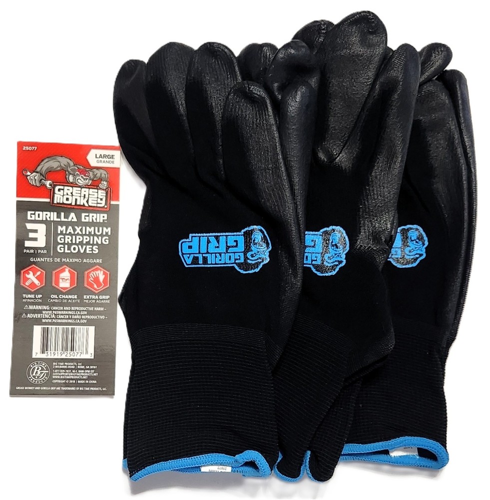 Grease Monkey Gorilla Grip Large Maximum Grip Work Gloves (3-Pack)