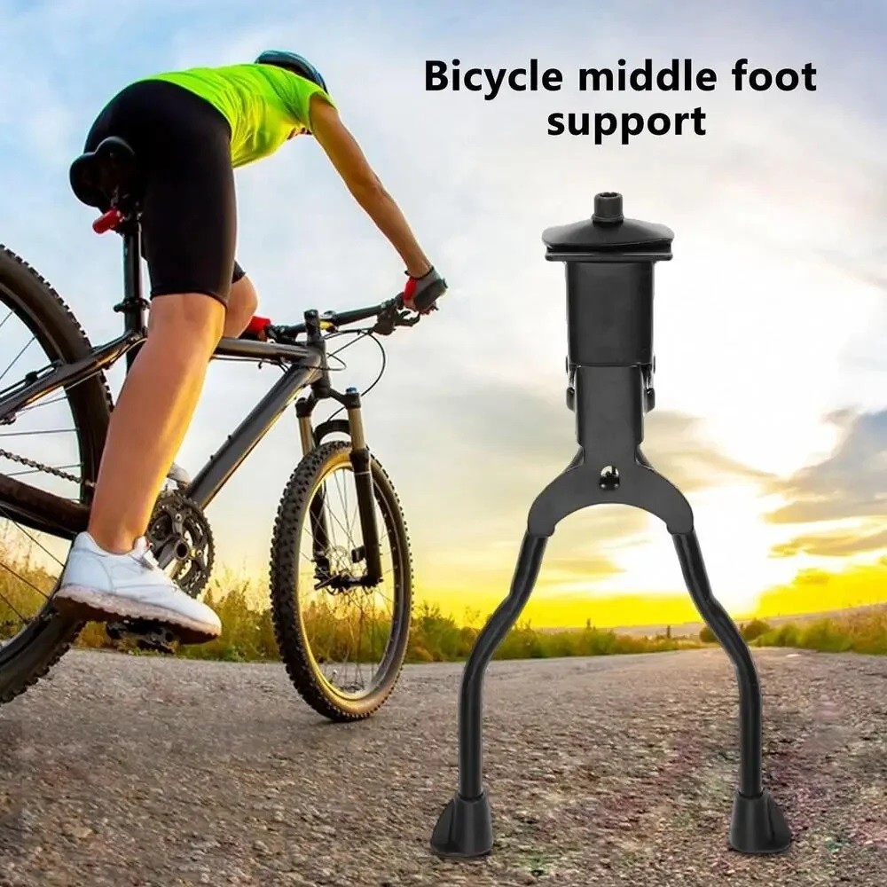 Bicycle Double Leg Side Stand Kick Kickstand Bike Support Spring Center Black