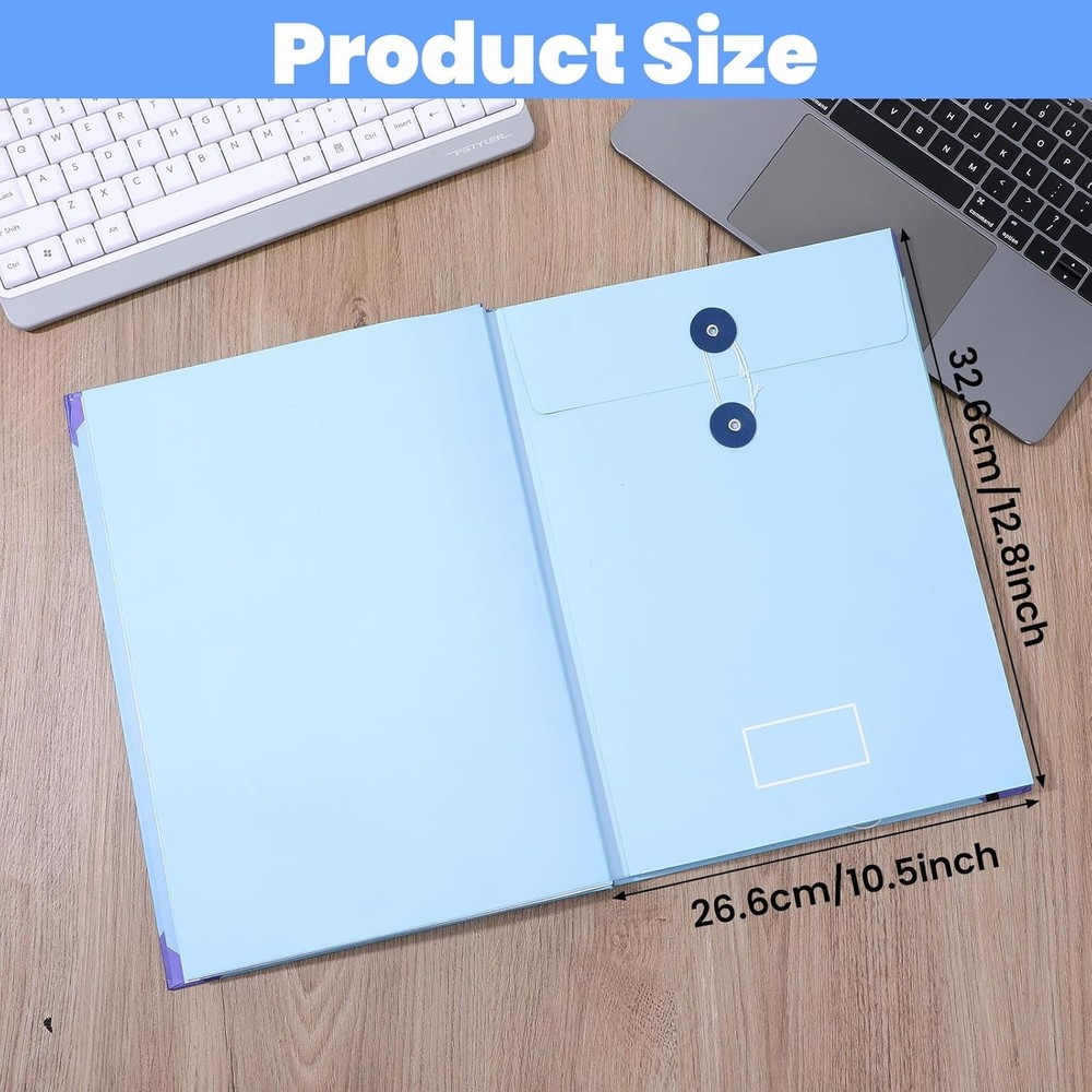 Important Document Organizer, Folio Folders, Folder with Labels Pockets (Blue)
