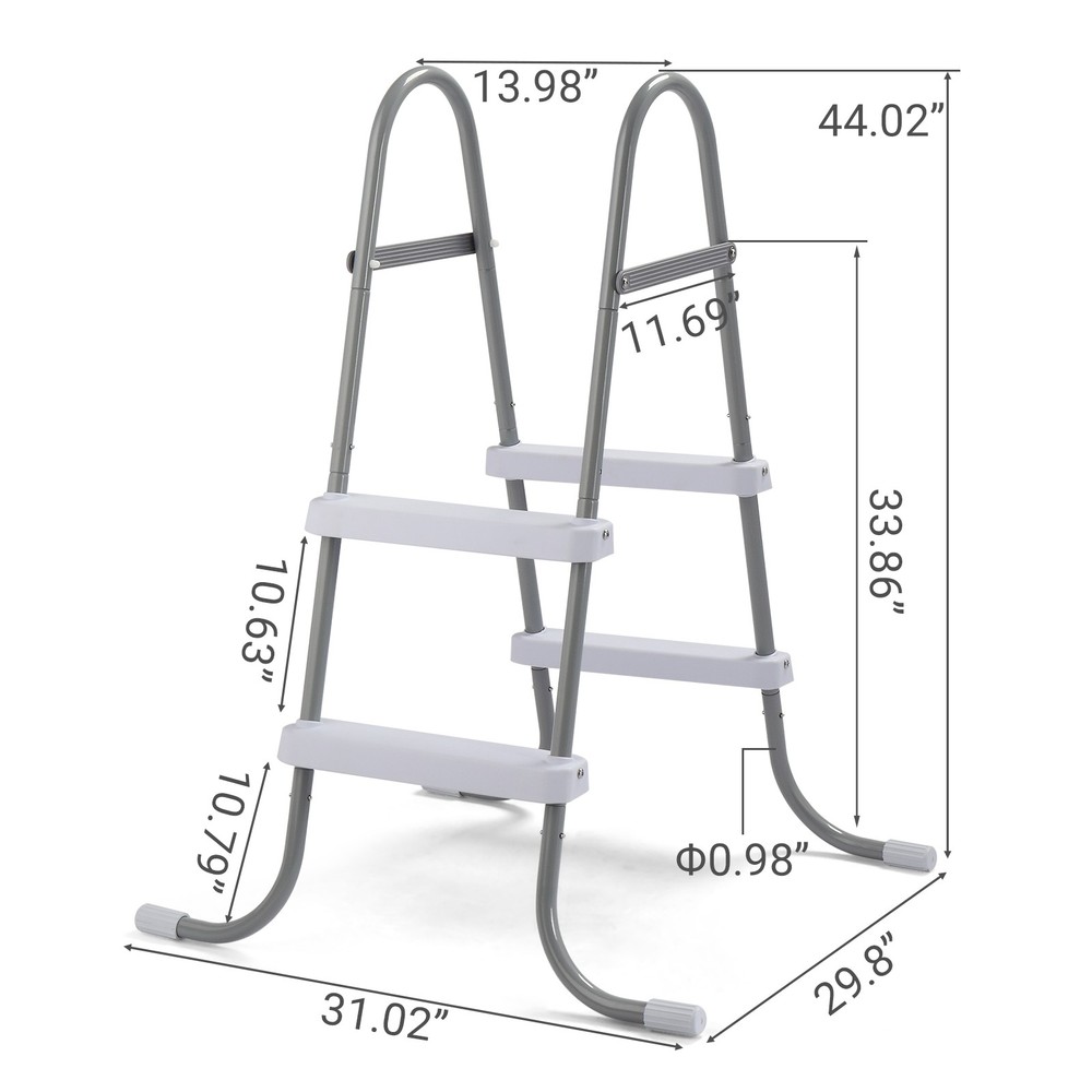 2 Steps 33in Pool Ladder Iron Grey Frame + White Steps NEW ---