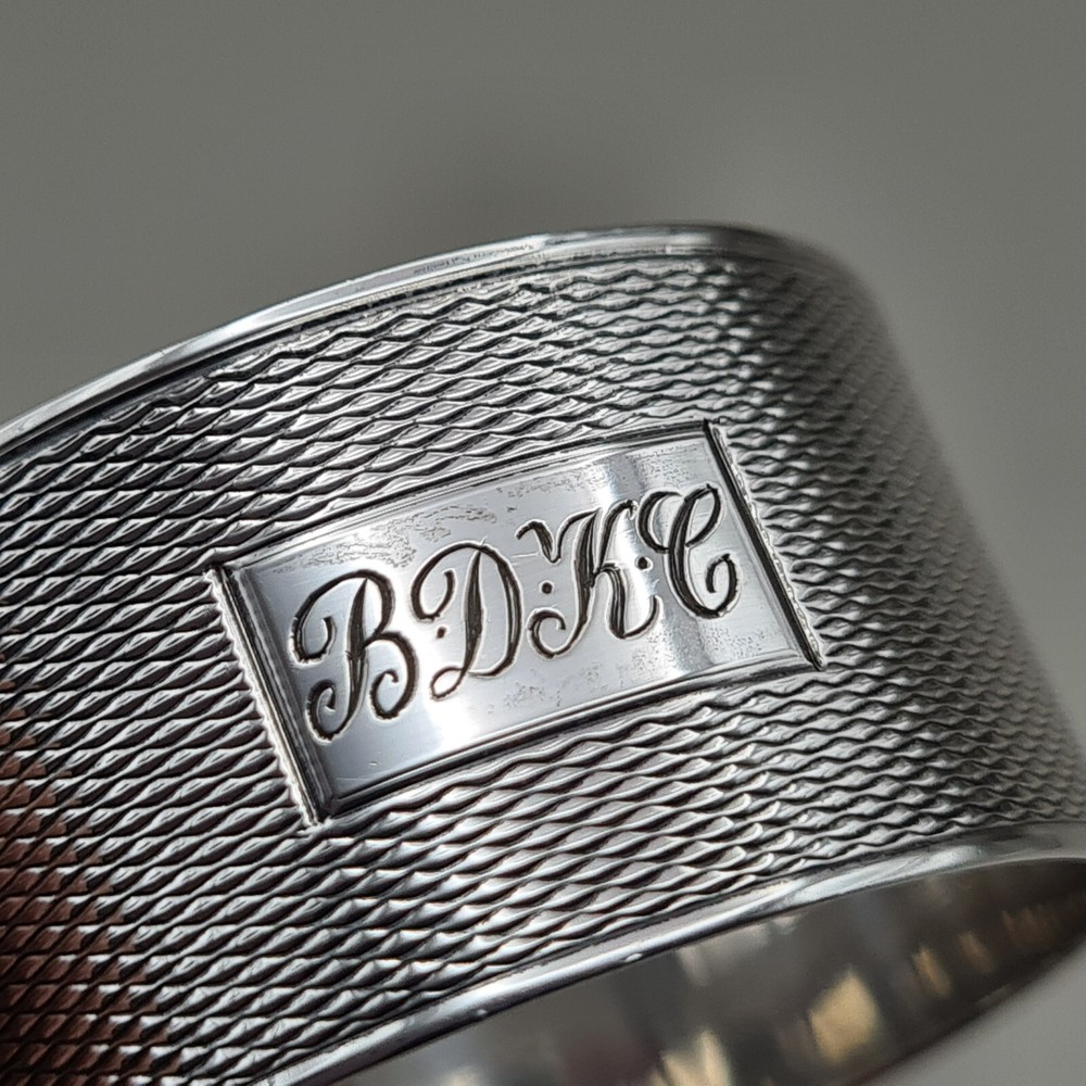 Sterling Silver Engine Turned Napkin Ring by D Bros Birmingham 1955