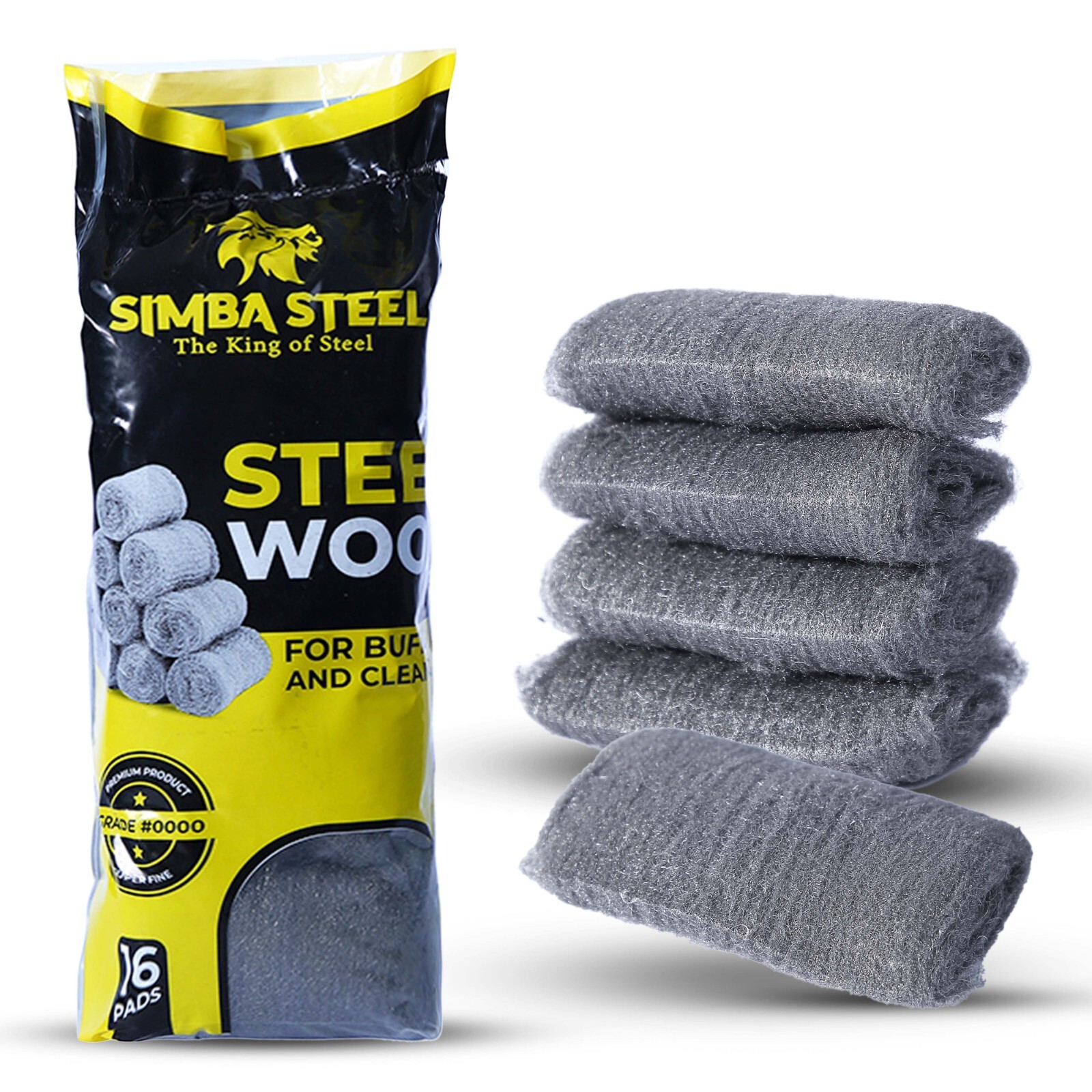 16 Pads Steel Wool Grade 0000  Finest Grade for Furniture Cleaning, Mice Control