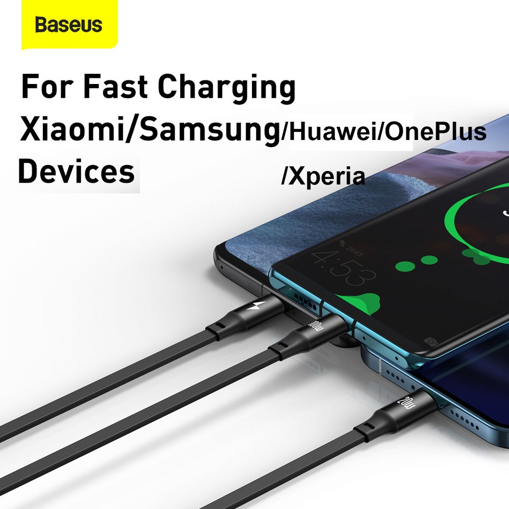 Baseus Retractable 3in1 USB-C Fast Charging Cable Line For iPhone Micro USB-C