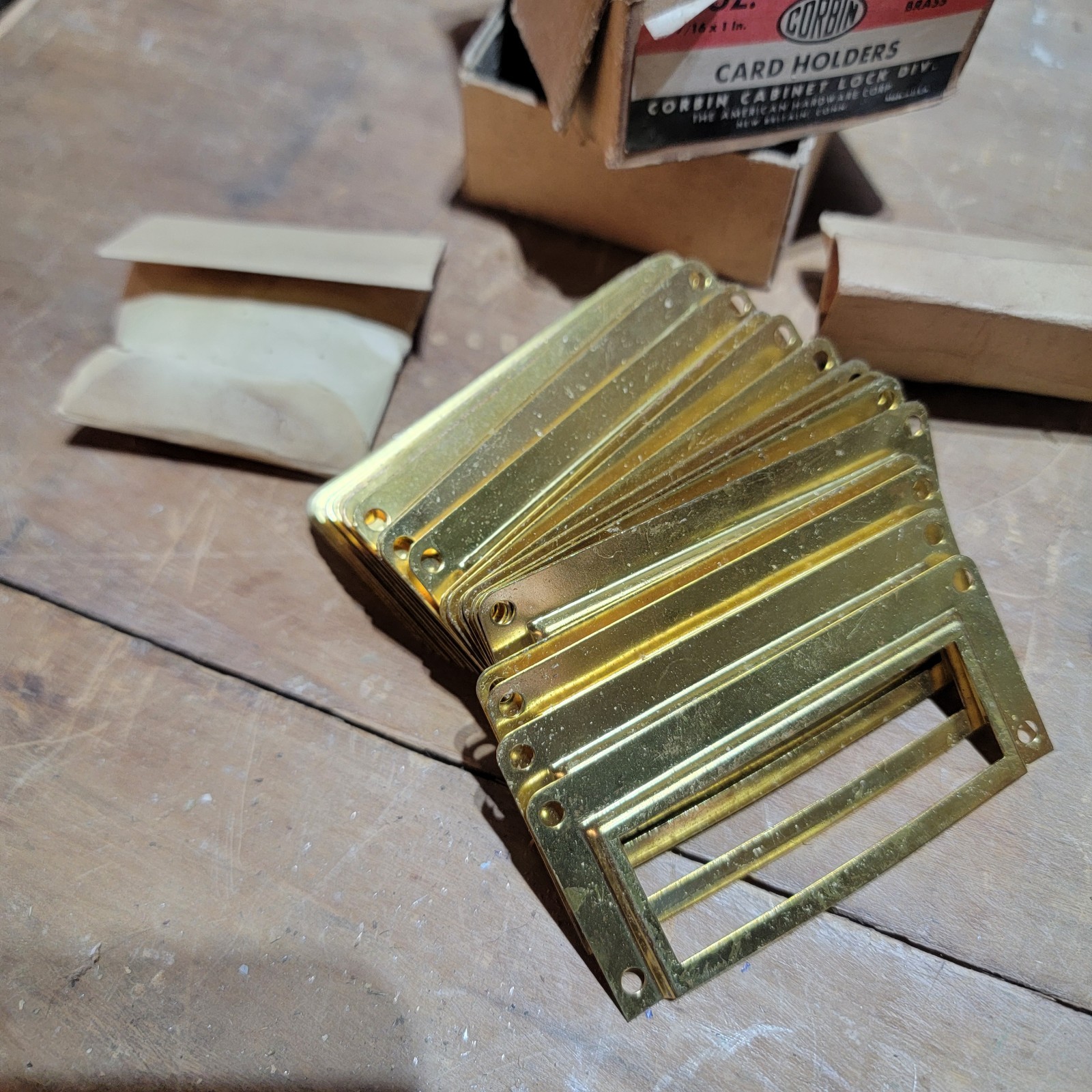 Over 40 Vintage Corbin Brass Label Card Holders File Drawer Hardware Part NOS