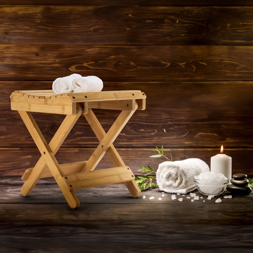 Bamboo Folding Step Stool Bench Natural