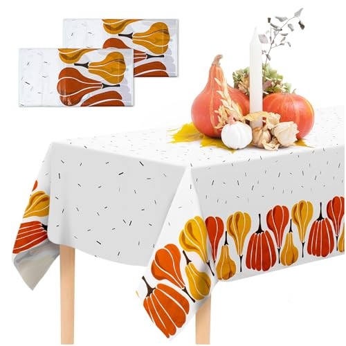 Thanksgiving Tablecloth, 2-Pack Disposable Table Cloths, Pumpkins Plastic