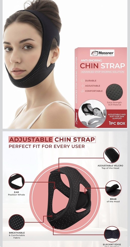 Adjustable Anti Snore Chin Strap - Effective Snoring Solution - Breathable CPAP