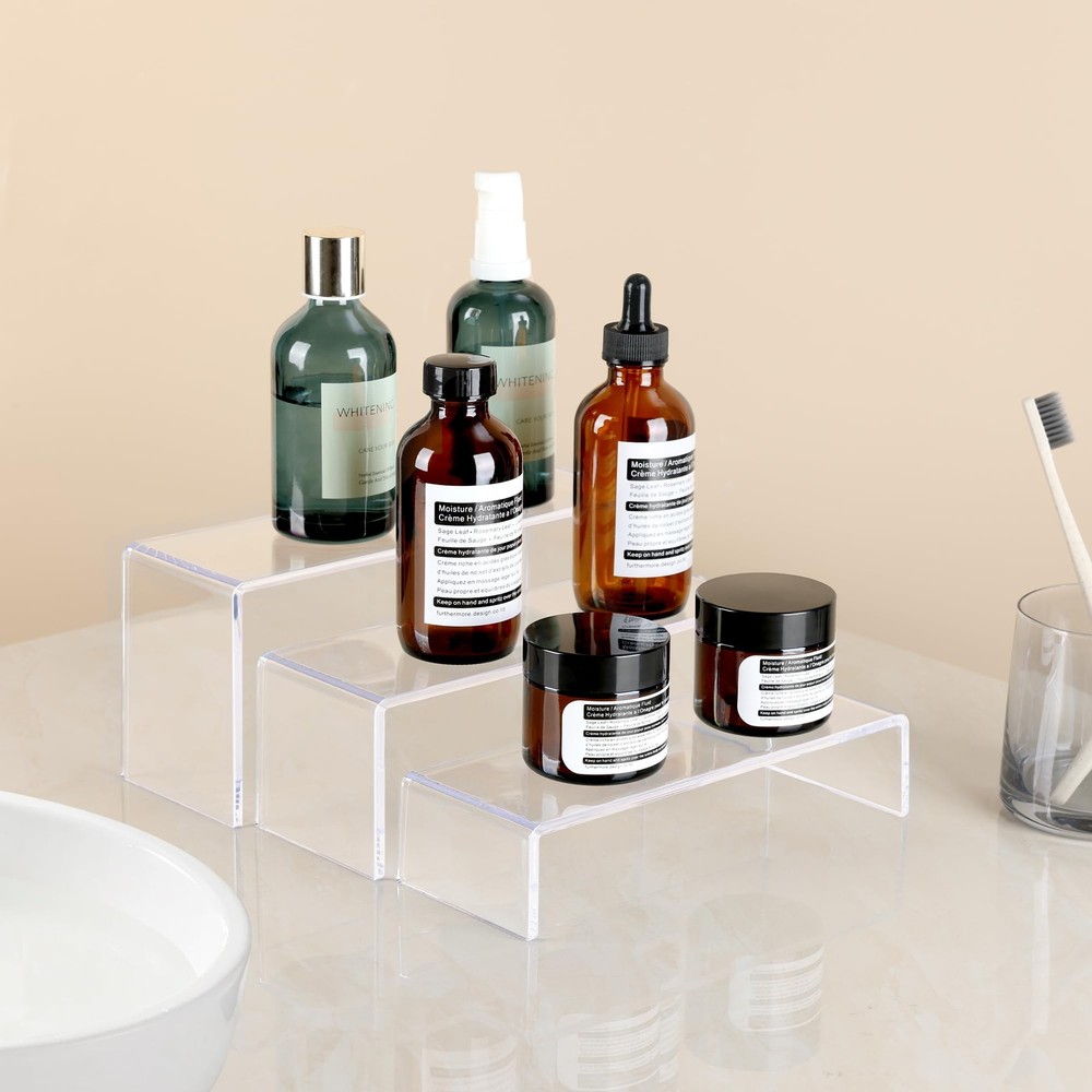 Display Risers, 6 Pcs(7.9”L~8.3”L~8.7”L) Rectangular Clear Acrylic Showcase