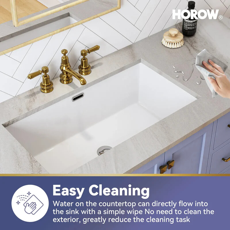 27.6" HOROW Undermount Bathroom Sink Rectangular Vitreous with Overflow Hole