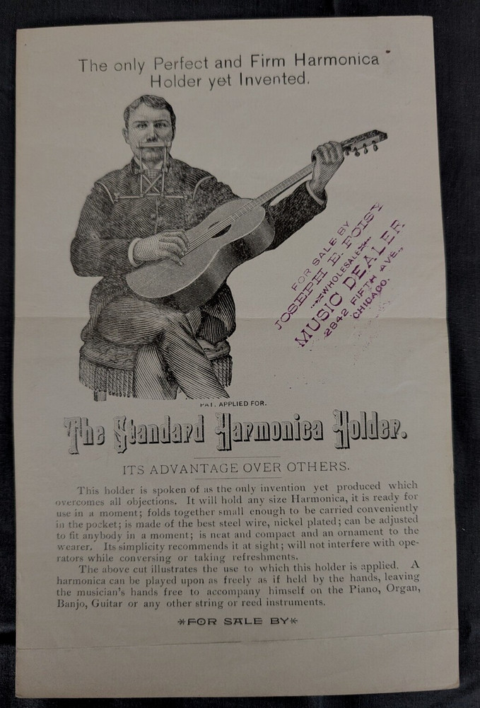 Antique Harmonica Holder Advertisement
