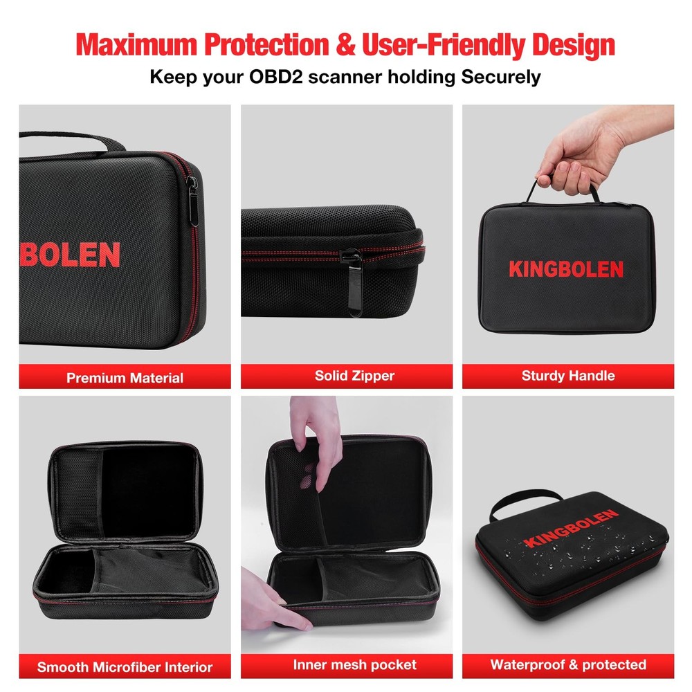 KINGBOLEN Protective Case Storage Bag for OBD2 Scanner Launch Black