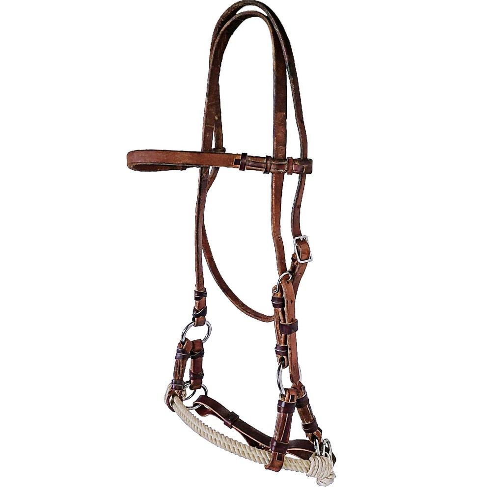 Champion Turf Harness Leather Double Rope Nose Sidepull Bitless Bridle