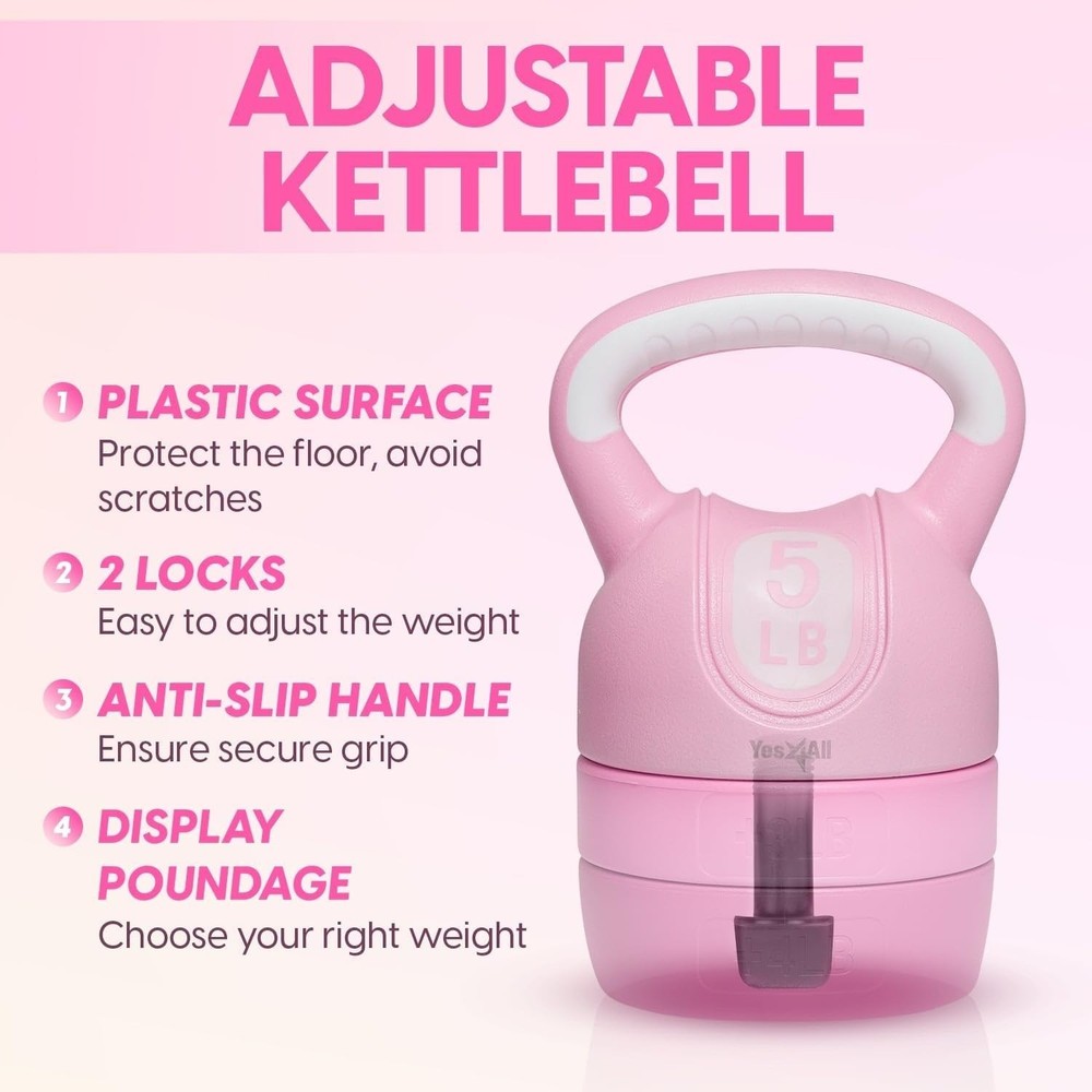 Pink Adjustable Kettlebell Set 12lb Portable Strength Training Equipment