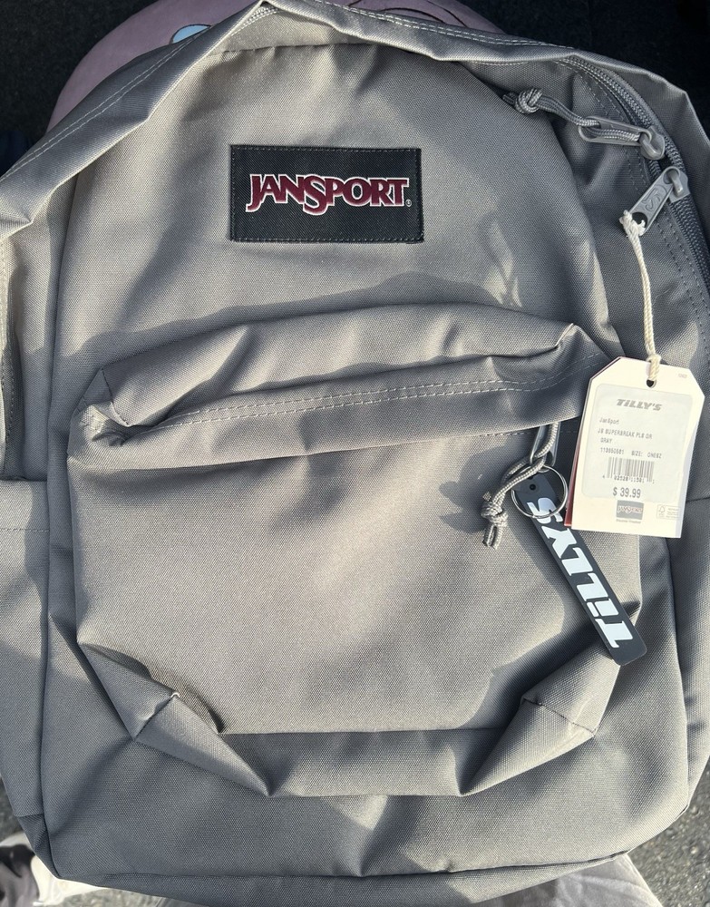 JanSport Superbreak Gray Kids Backpack Polyester Lightweight Adjustable Strap