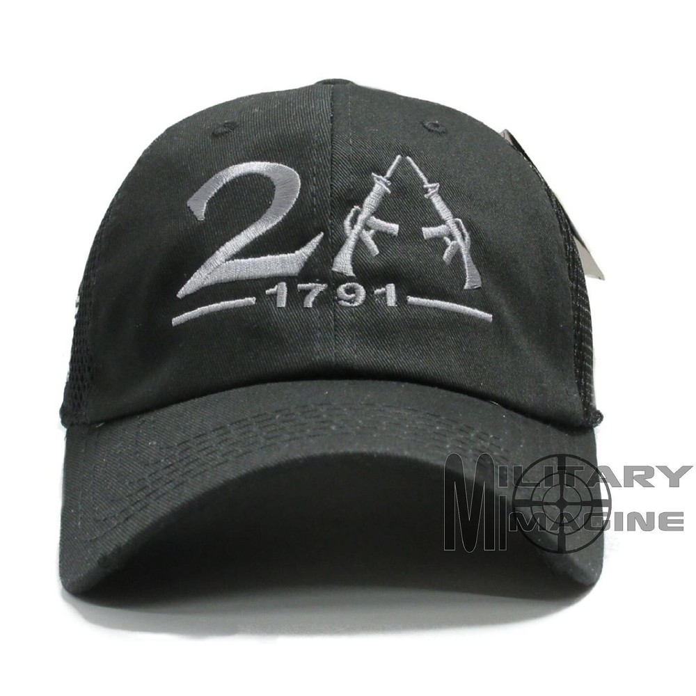 2nd Amendment 1791 American Flag 2A Hat Black Micro Mesh Tactical Cap
