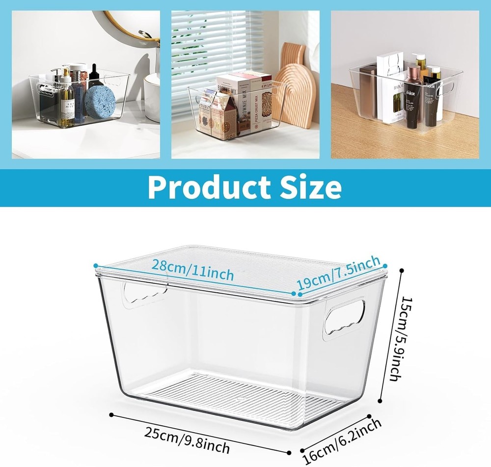 4 Pack Clear Stackable Storage Bins with Lids, Large Plastic Pantry Organizer...