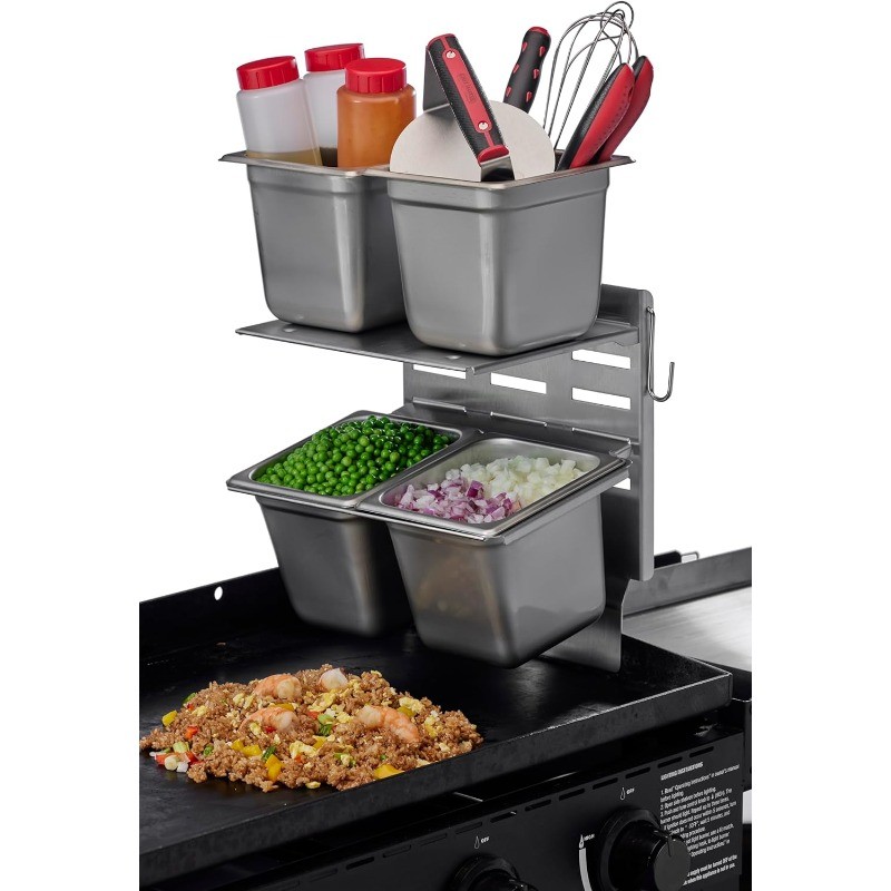 Steam Pan Insert & Adjustable Griddle Shelf Set – Organizer & Condiment Holder