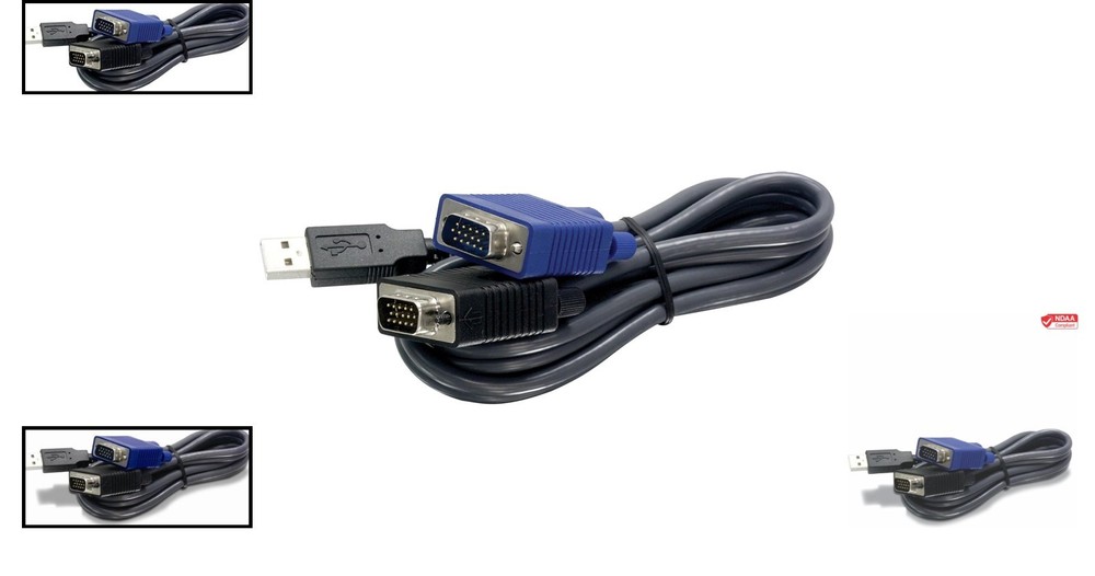 Flexible 15Ft USB VGA KVM Cable for KVM Switch Connection – NDAA Compliant