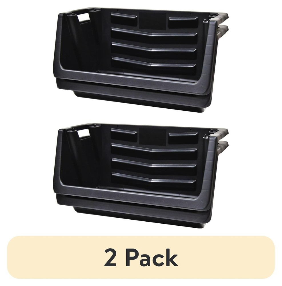 2 pack Heavy Duty Nesting Plastic Stack Bin Black