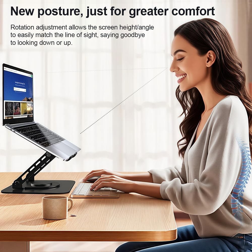 Adjustable Laptop Stand for Desk Dual Foldable Computer Riser 10-16 Inch Black