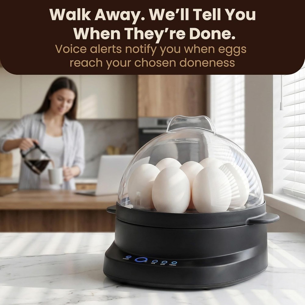 Compact 7-Egg Cooker with Auto Shut-Off - Perfect Soft, Medium, or Hard Eggs