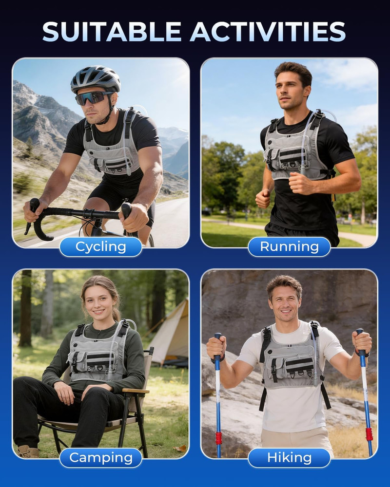 Running Vest with 2L Water Bladder, Hydration Backpack with Adjustable Straps, L