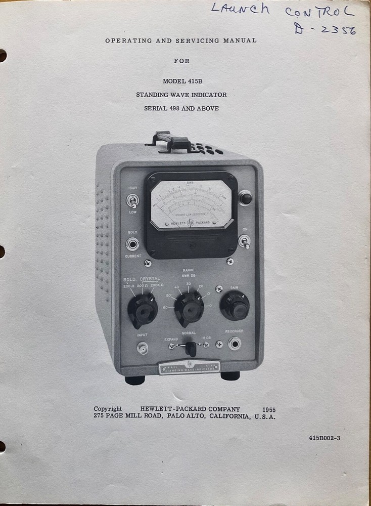 HP 415b Standing Wave Indicator Operating and Service Manual 1955