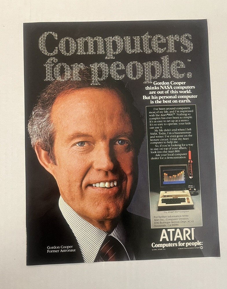 1981 Atari Computers for People NASA Astronaut Gordon Cooper print ad