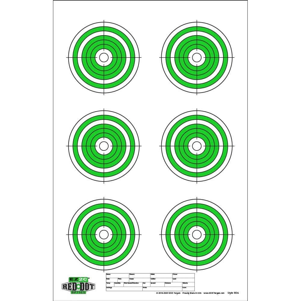 EZ2C Targets RD6: Six 4” Bullseyes Paper Shooting Target 11"x17" USA MADE