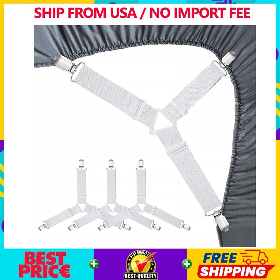 4PCS Triangle Bed Sheet Fasteners Adjustable Mattress Holder Clips White