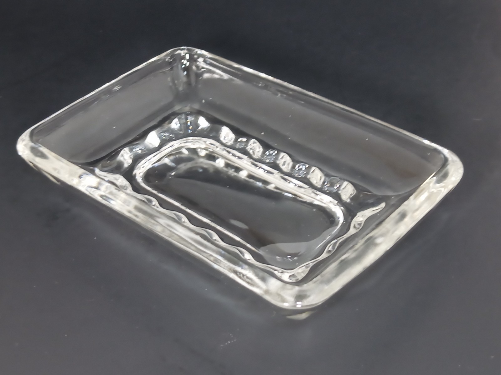 VTG Glass Bar Soap Dish Think Scallop Edges Heavy Solid Fluted Paperweight
