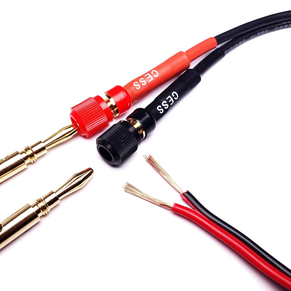 1/4” TS Plug to Banana Jack Adapter – Solderless Binding Post Cable 2-Pack